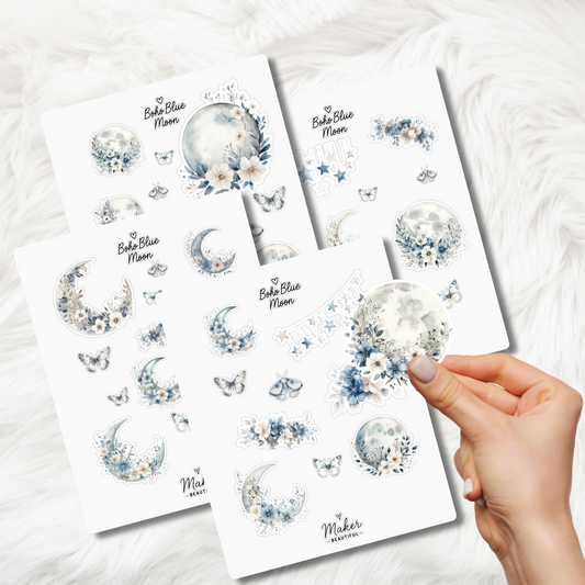 🌙 Boho Blue Moon Stickers – 4 Pages of Celestial Print & Cut Creativity ✂️