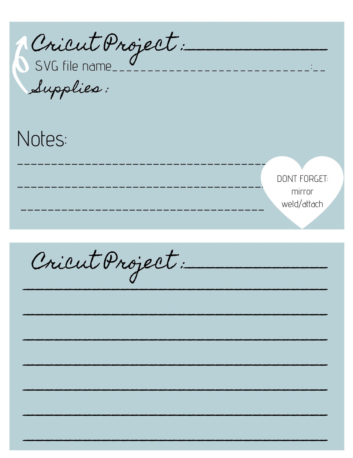 Printable Cricut Project Cards with Bonus Cricut themed Print and Cut stickers