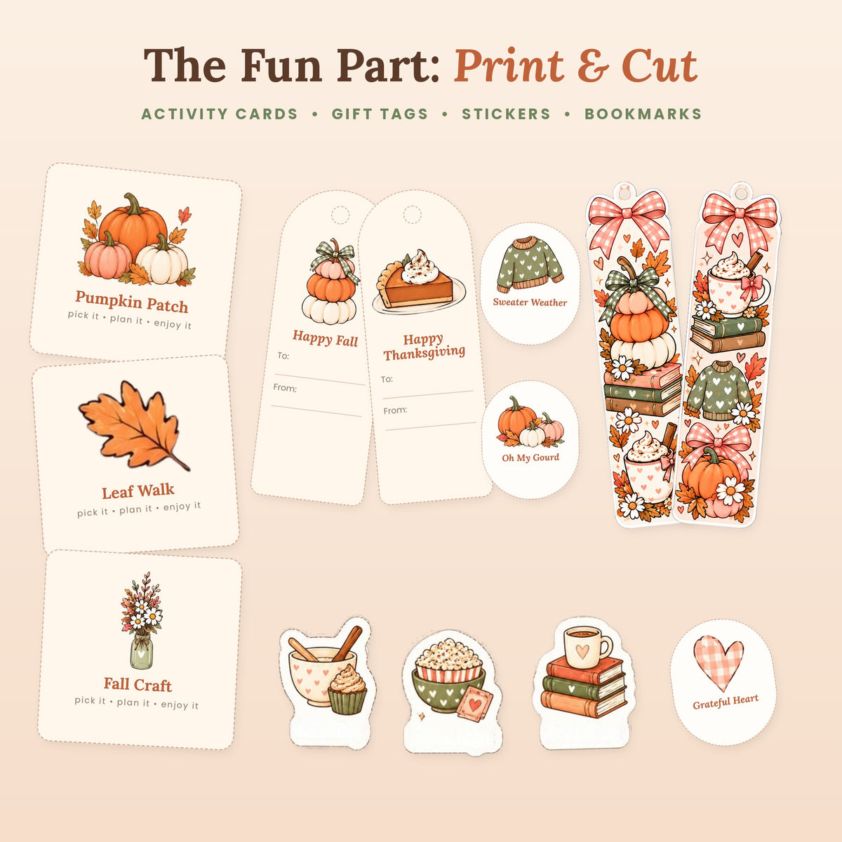 Print and cut fall activity cards, gift tags, bookmarks and stickers from the My Best Fall Ever kit