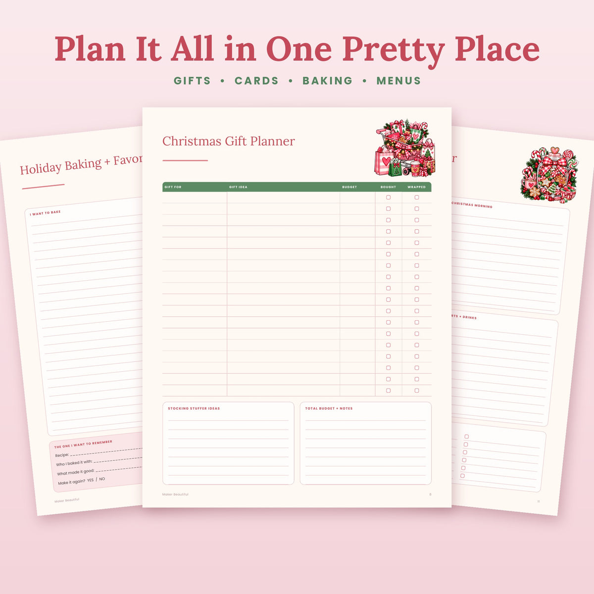 Printable Christmas gift planner, Christmas menu planner and holiday baking pages from the My Most Magical Christmas planner