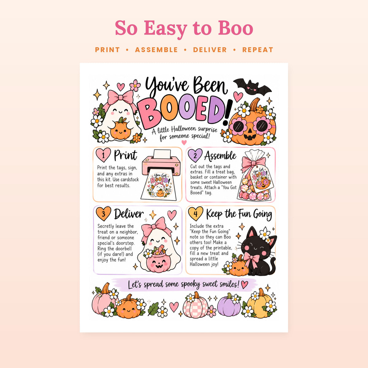 How to boo your neighbors printable instructions: print, assemble, deliver and keep the fun going