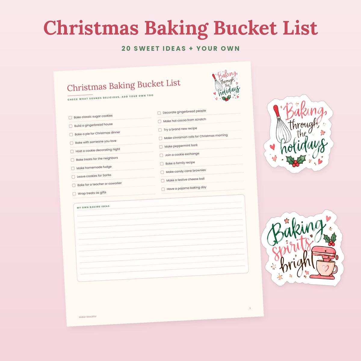 Christmas baking bucket list printable with 20 holiday baking ideas