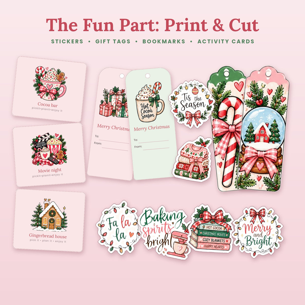 Print and cut Christmas stickers, gift tags, bookmarks and activity cards from the My Most Magical Christmas kit