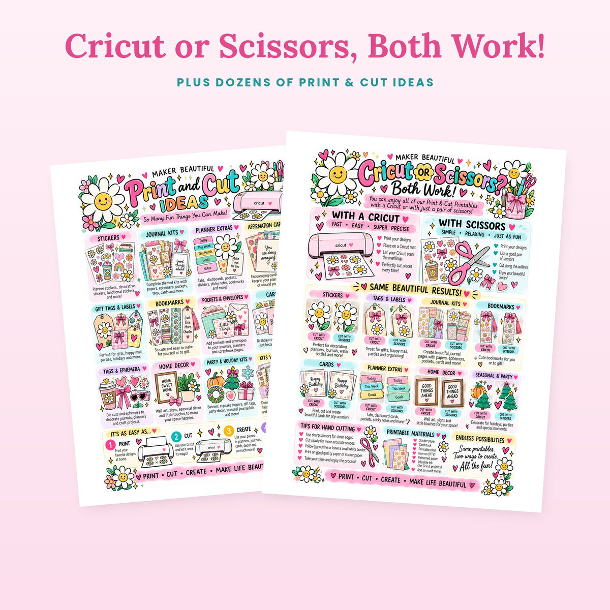 Print and Cut ideas page and Cricut or scissors guide for printable crafts