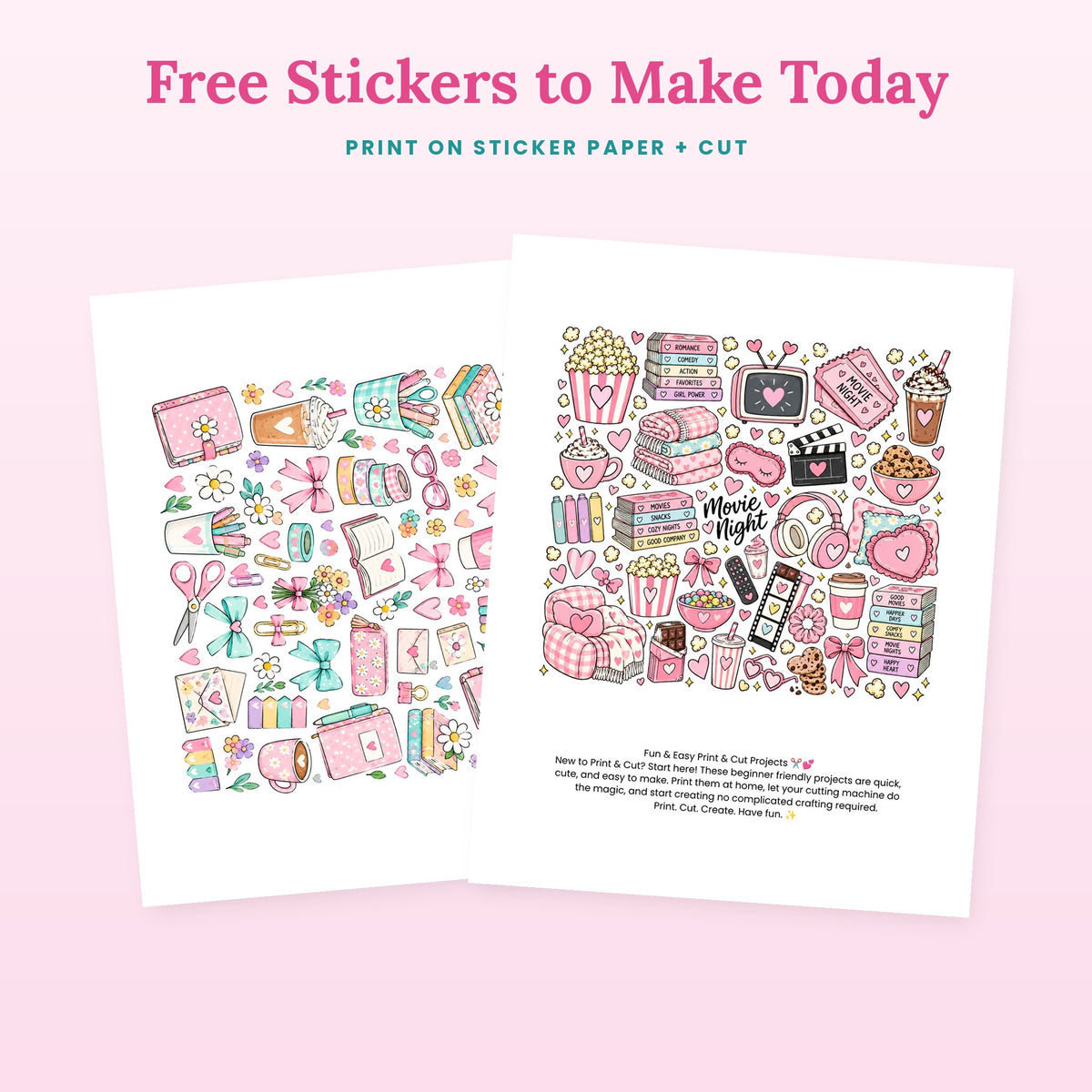 Free printable movie night sticker sheet and crafty planner sticker sheet