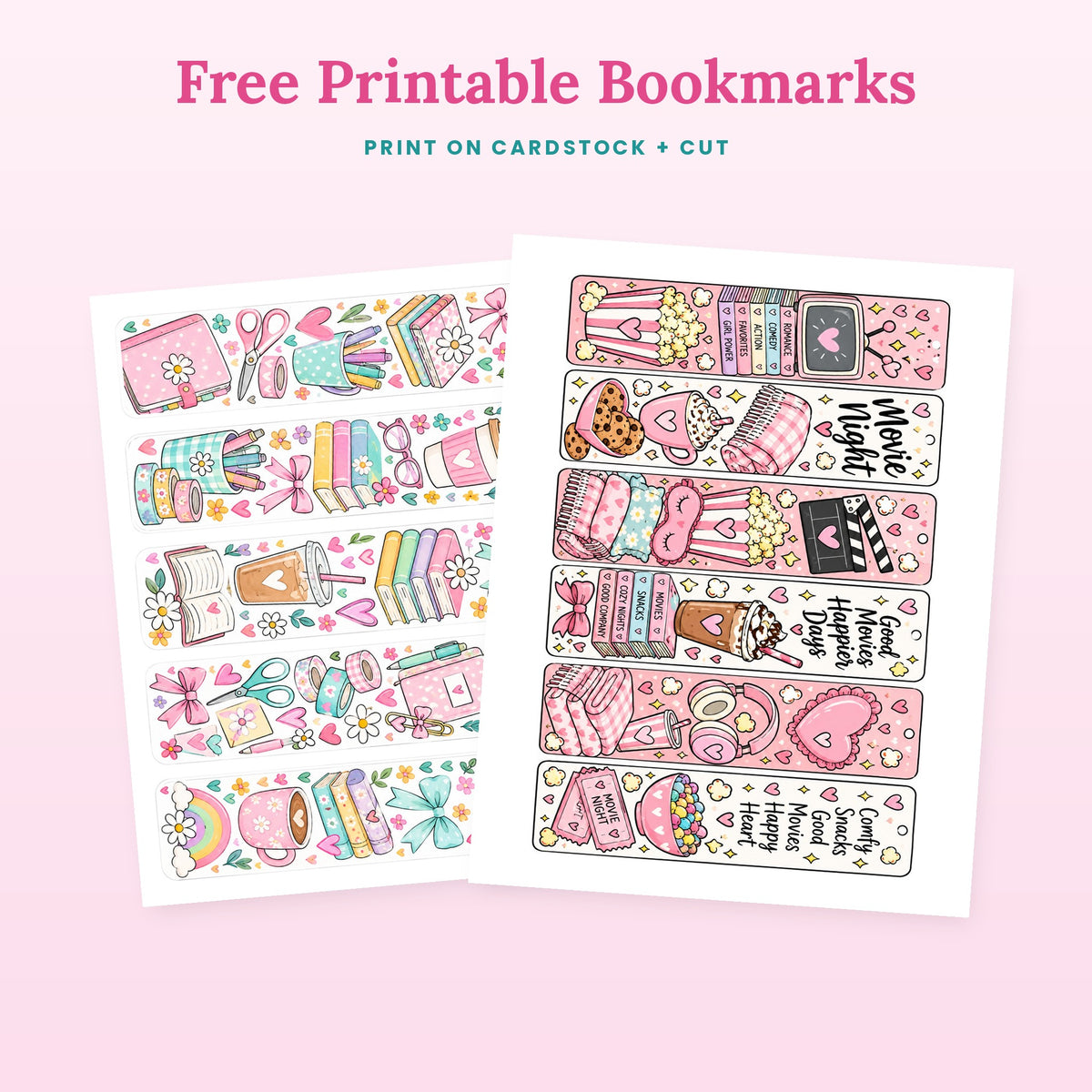 Two pages of free printable bookmarks to print on cardstock and cut out