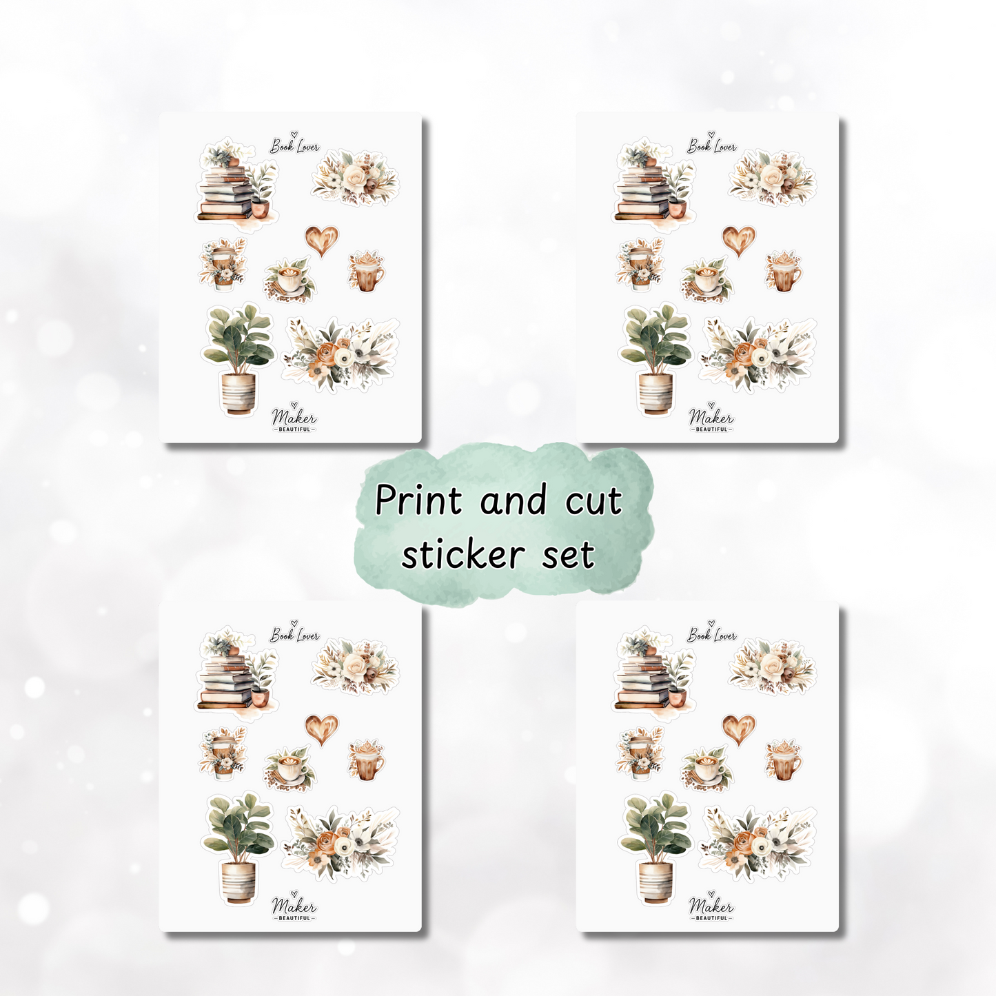 Book Lover Print & Cut Sticker Set