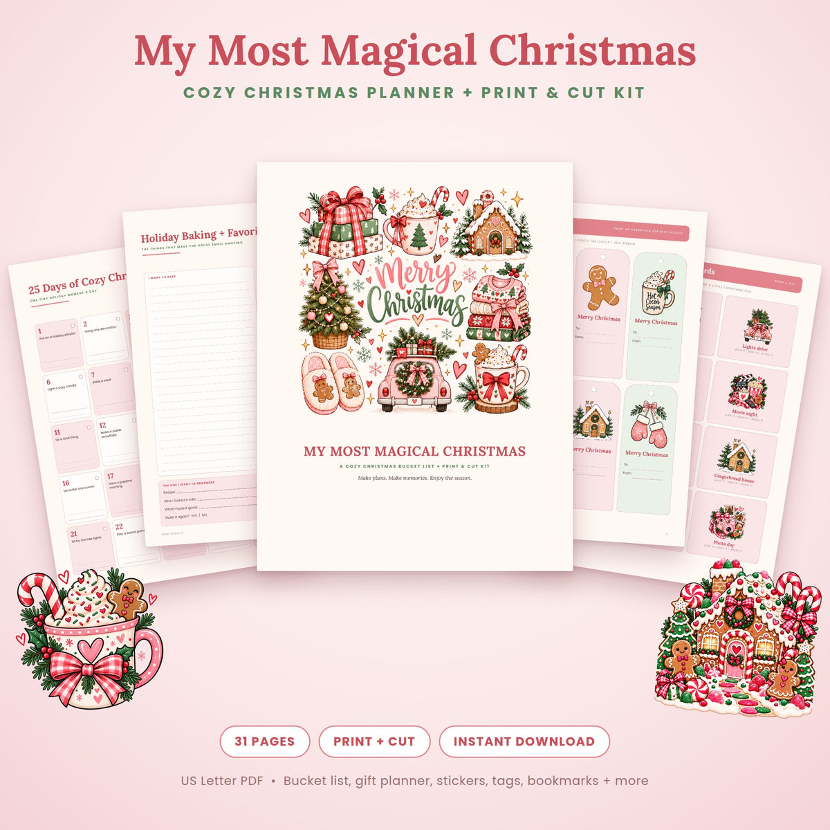 My Most Magical Christmas printable Christmas planner and Print and Cut kit with bucket list, baking planner, gift tags and activity cards