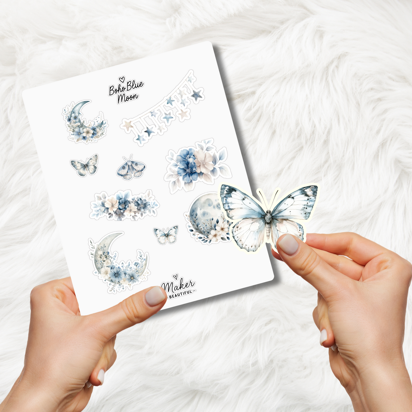 🌙 Boho Blue Moon Stickers – 4 Pages of Celestial Print & Cut Creativity ✂️