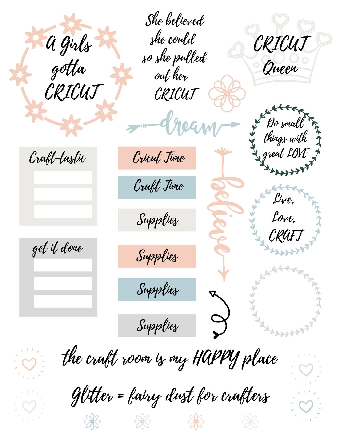 Printable Cricut Project Cards with Bonus Cricut themed Print and Cut stickers