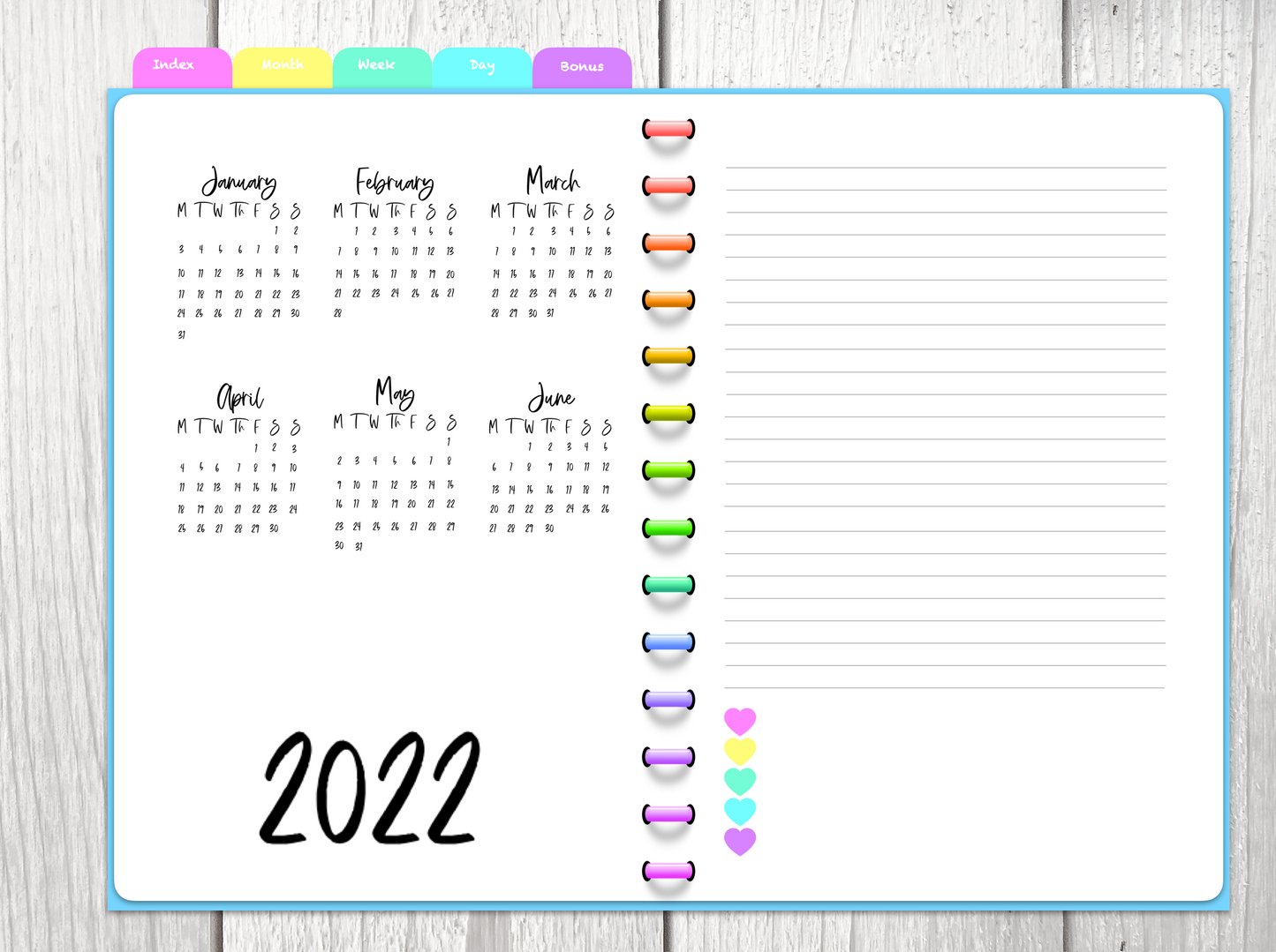 Happy Heart Rainbow Digital Planner- dated July 2021- June 2022